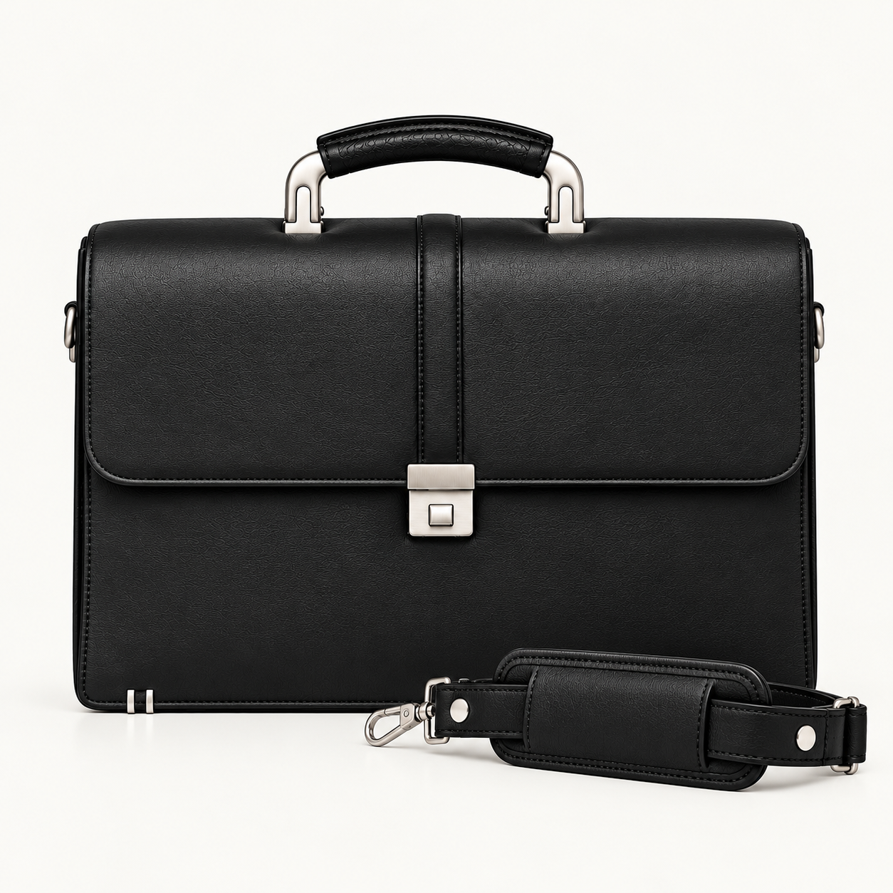 Men's Classic Black Leather Executive Briefcase – Minimalist Business & Office Bag Gallery